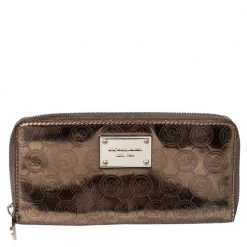 Michael Kors Metallic Gold Leather Jet Set Zip Around Wallet For Women