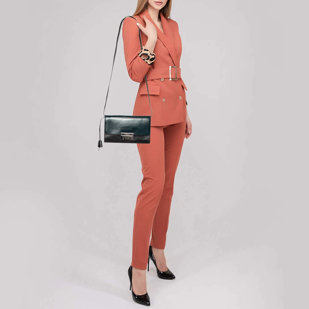 Michael Kors Teal Green/Black Leather Gia Clutch On Strap For Women - Image 2