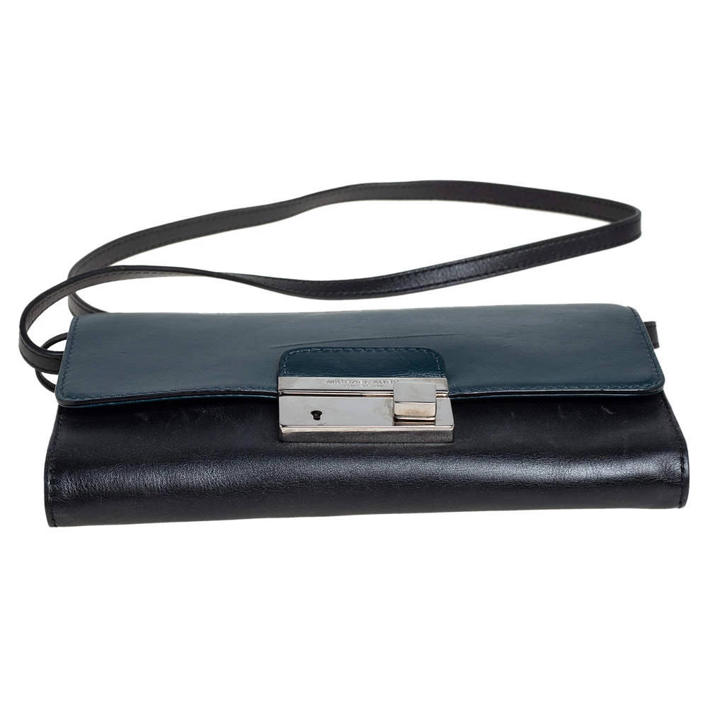 Michael Kors Teal Green/Black Leather Gia Clutch On Strap For Women - Image 6