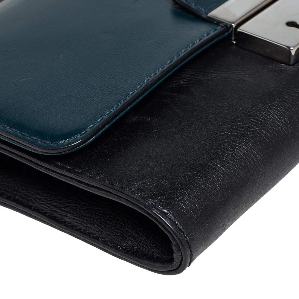 Michael Kors Teal Green/Black Leather Gia Clutch On Strap For Women - Image 11