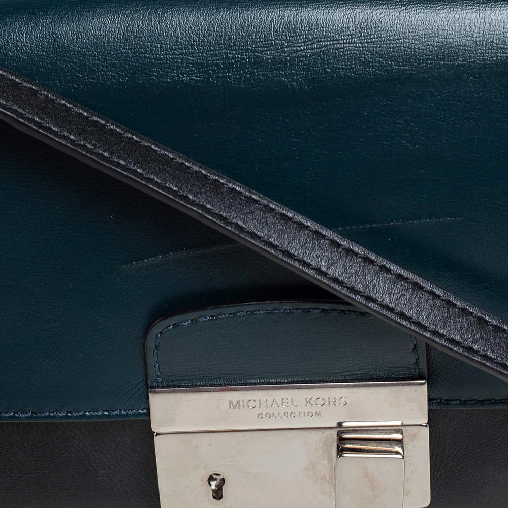 Michael Kors Teal Green/Black Leather Gia Clutch On Strap For Women - Image 5
