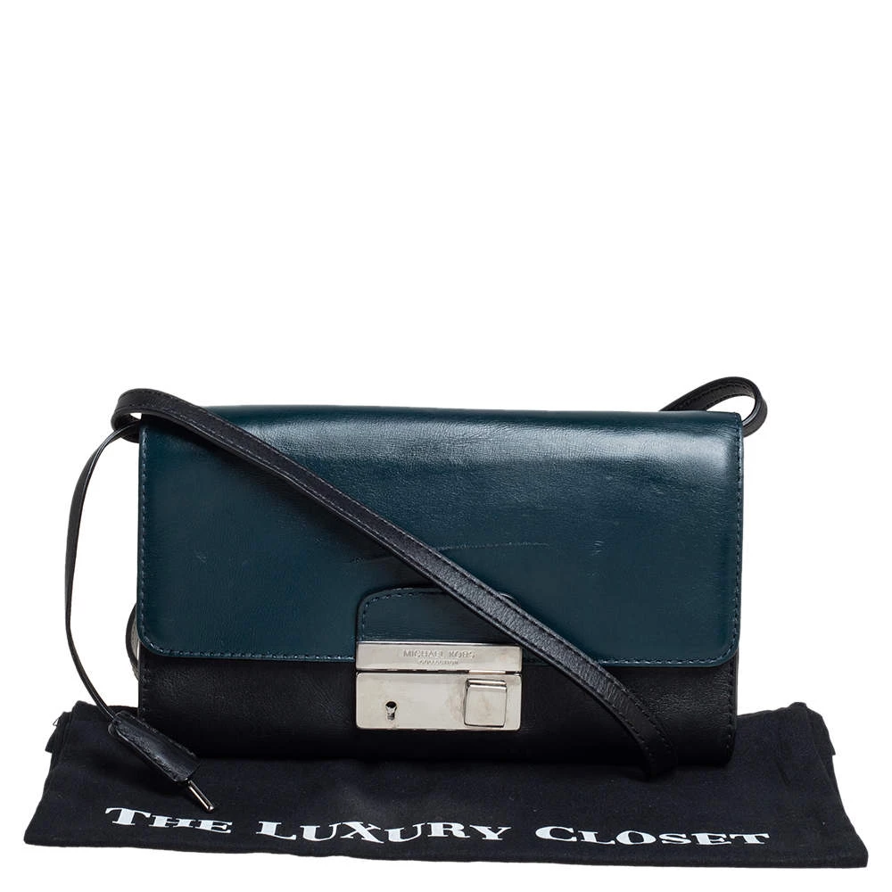 Michael Kors Teal Green/Black Leather Gia Clutch On Strap For Women - Image 9