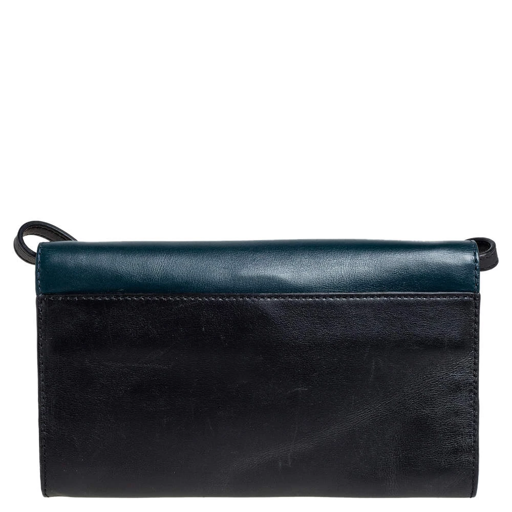 Michael Kors Teal Green/Black Leather Gia Clutch On Strap For Women - Image 4