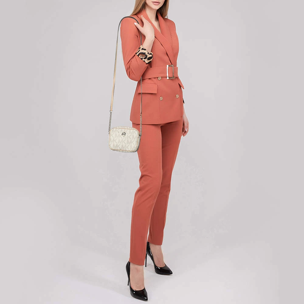 Michael Kors Beige/Brown Signature Coated Canvas And Leather Mini Camera Crossbody Bag For Women - Image 2