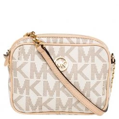 Michael Kors Beige/Brown Signature Coated Canvas And Leather Mini Camera Crossbody Bag For Women