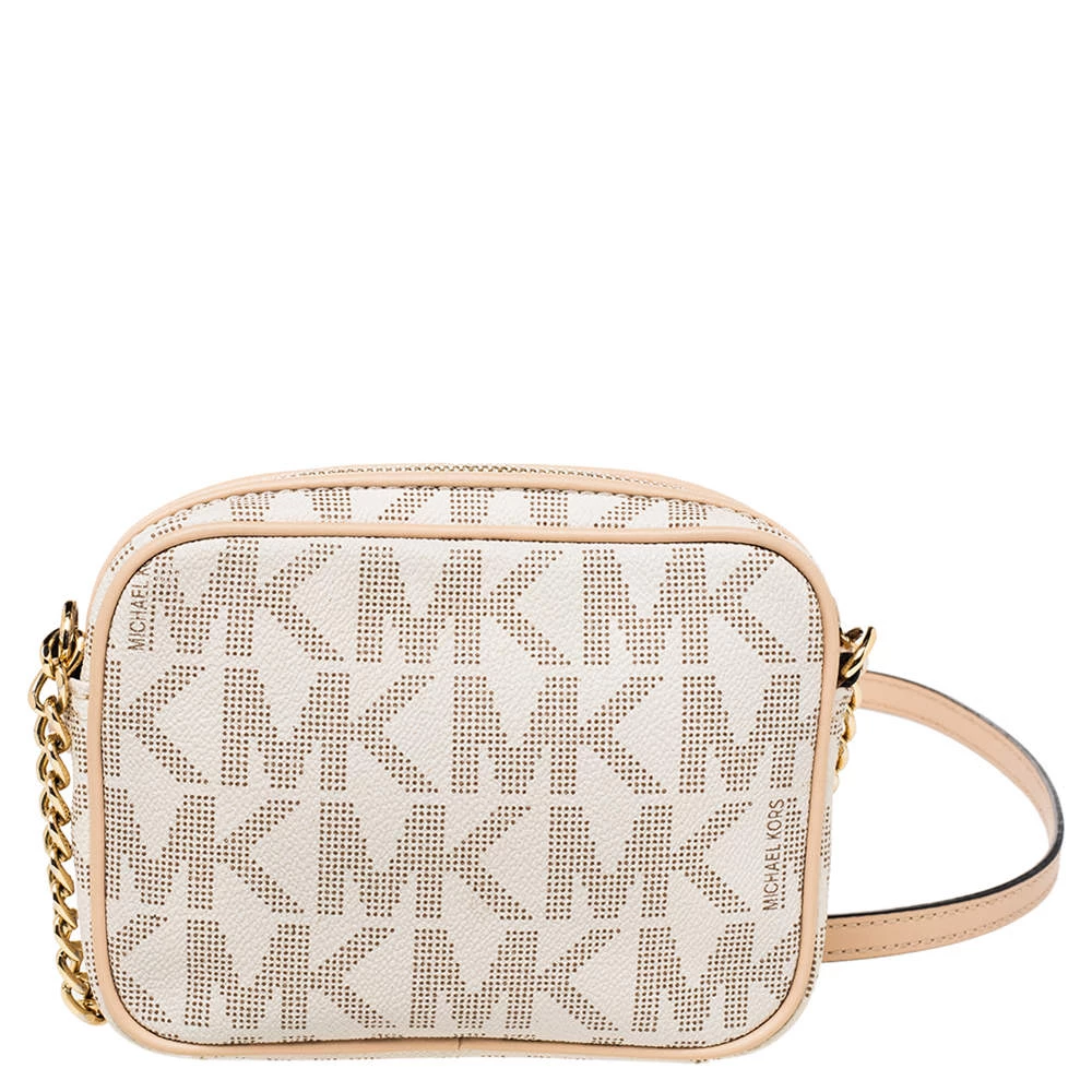 Michael Kors Beige/Brown Signature Coated Canvas And Leather Mini Camera Crossbody Bag For Women - Image 4