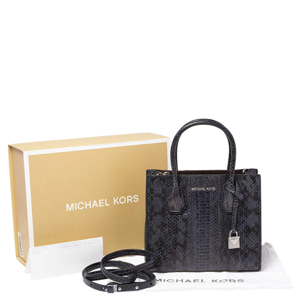 Michael Kors Blue/Black Snakeskin Mercer Tote For Women - Image 10