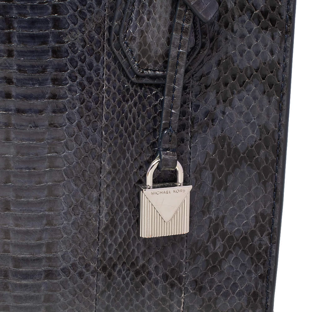 Michael Kors Blue/Black Snakeskin Mercer Tote For Women - Image 6