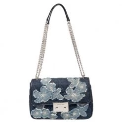 Michael Kors Blue Floral Denim Sloan Shoulder Bag For Women