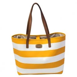 MICHAEL Michael Kors Yellow/White Striped Leather Medium Jet Set Travel Tote For Women