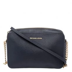 Michael Kors Navy Blue Saffiano Leather Jet Set Camera Crossbody Bag For Women