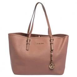 Michael Kors Dark Beige Leather Large Jet Set Travel Tote For Women