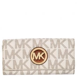 Michael Kors White Signature Canvas Fulton Wallet For Women