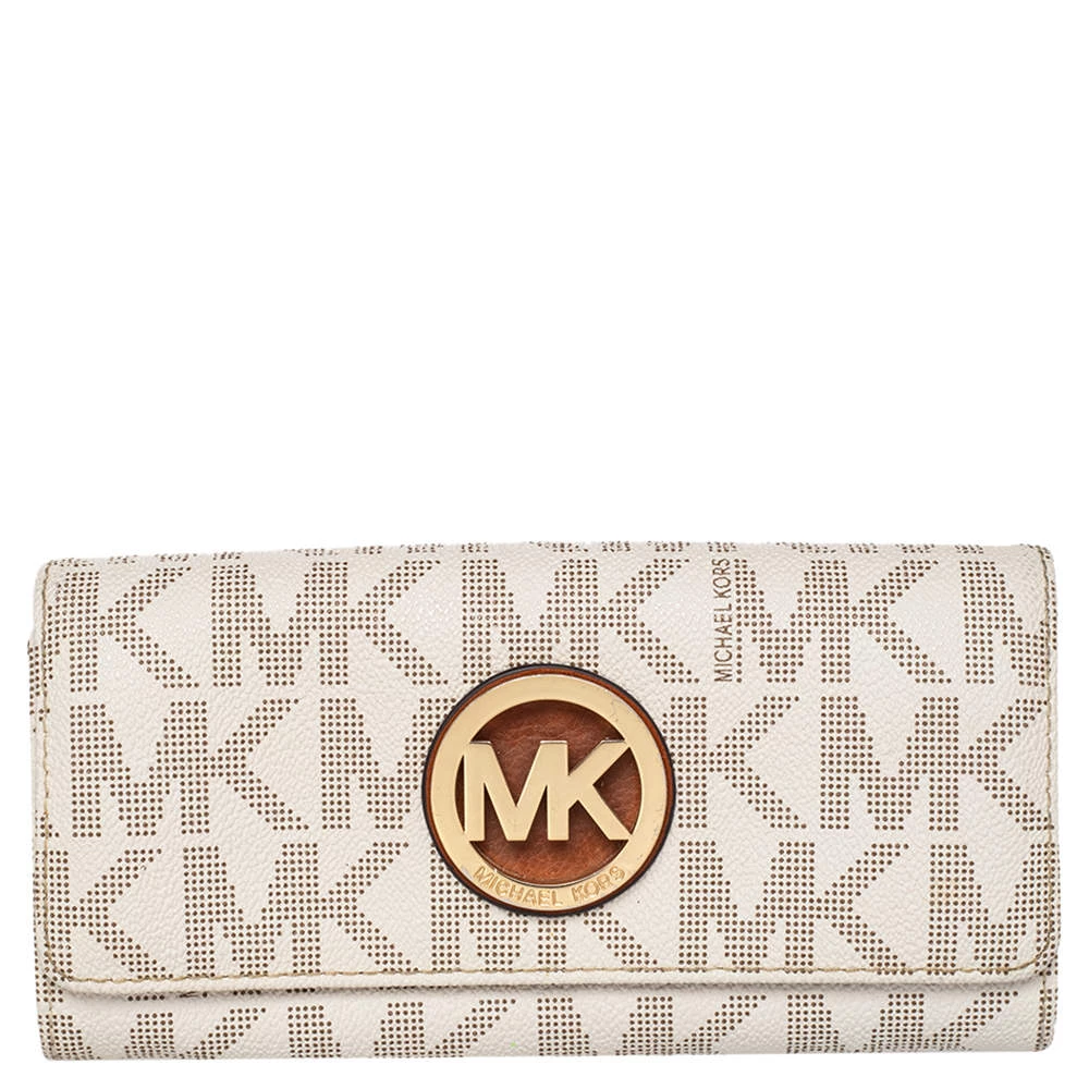 Michael Kors White Signature Canvas Fulton Wallet For Women