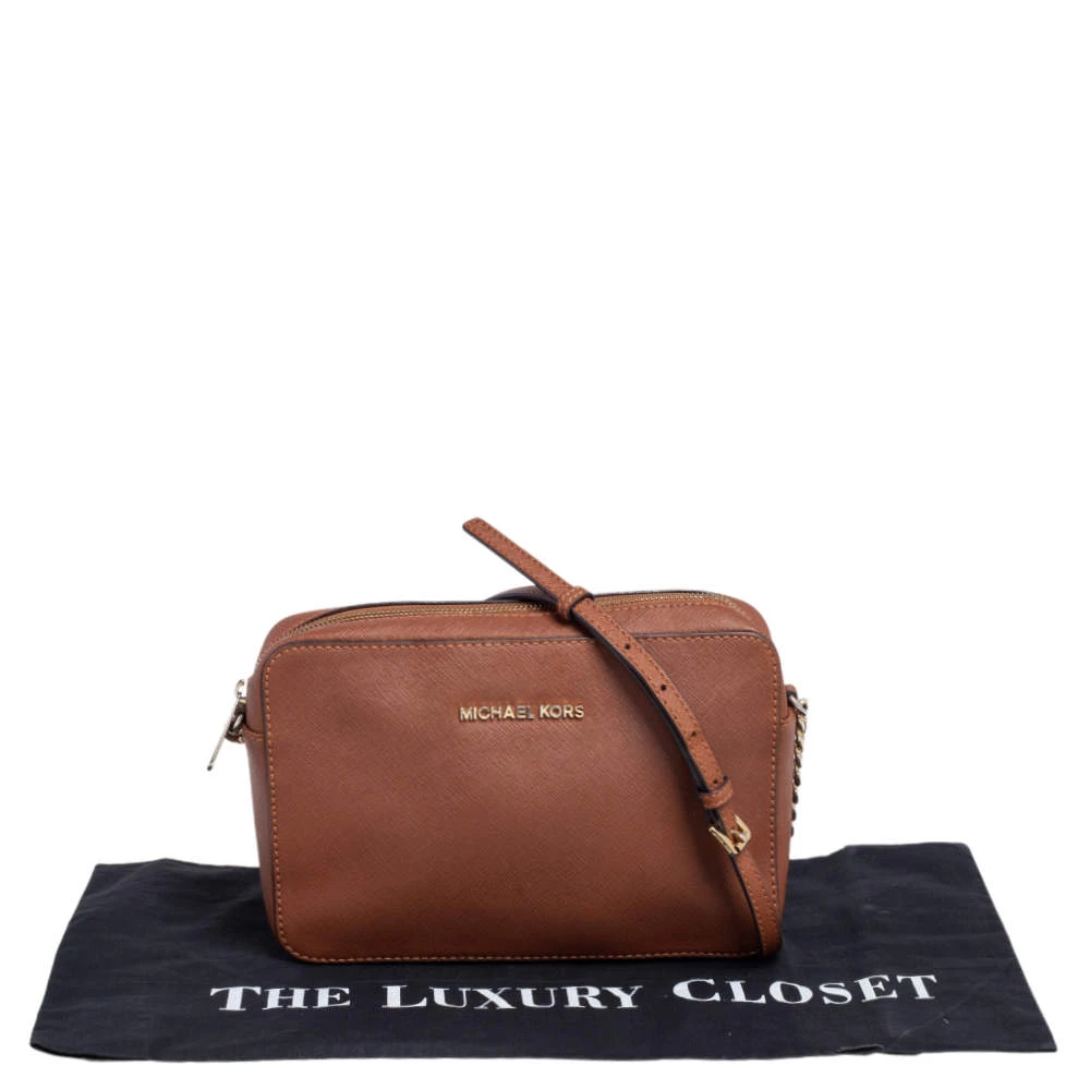 Michael Kors Brown Saffiano Leather Jet Set Camera Crossbody Bag For Women - Image 10