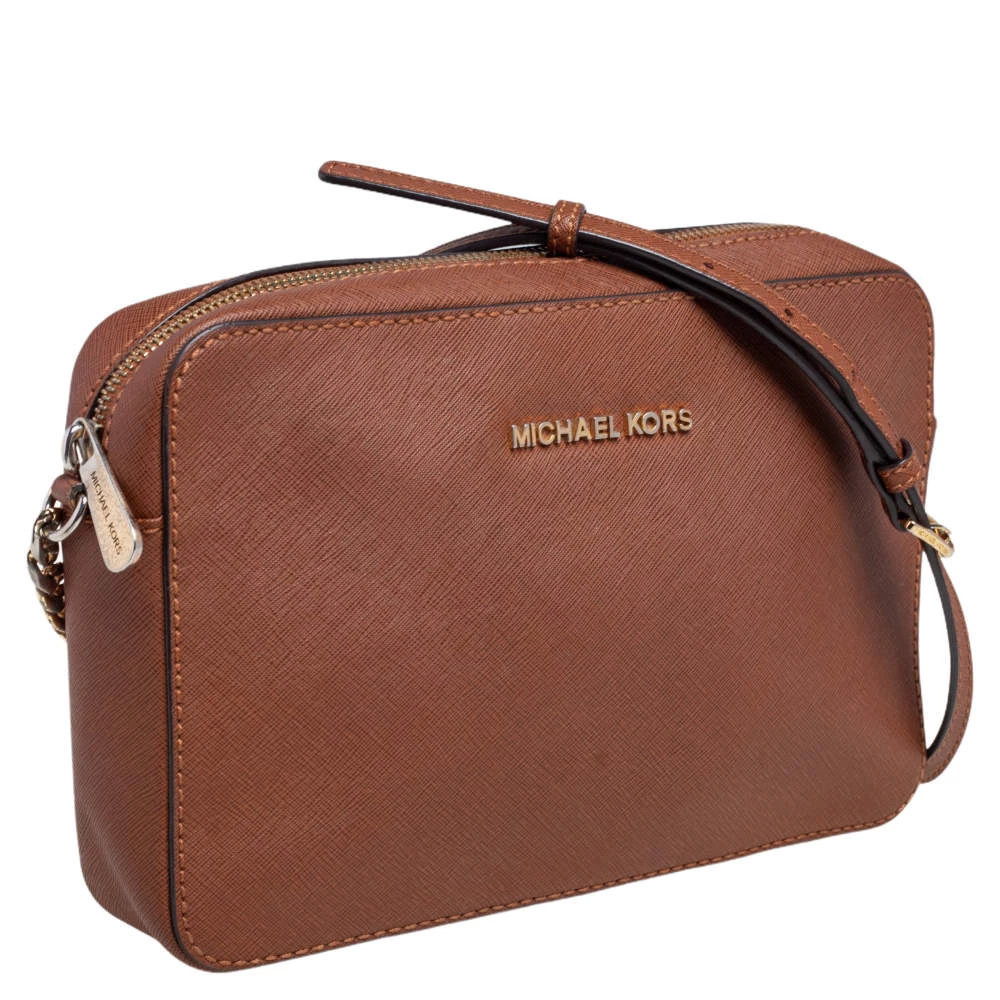 Michael Kors Brown Saffiano Leather Jet Set Camera Crossbody Bag For Women - Image 3