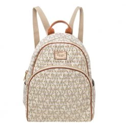 Michael Kors White Signature Coated Canvas Large Studded Jet Set Backpack For Women