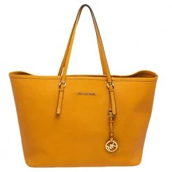 Michael Kors Yellow Saffiano Leather Large Jet Set Travel Tote For Women