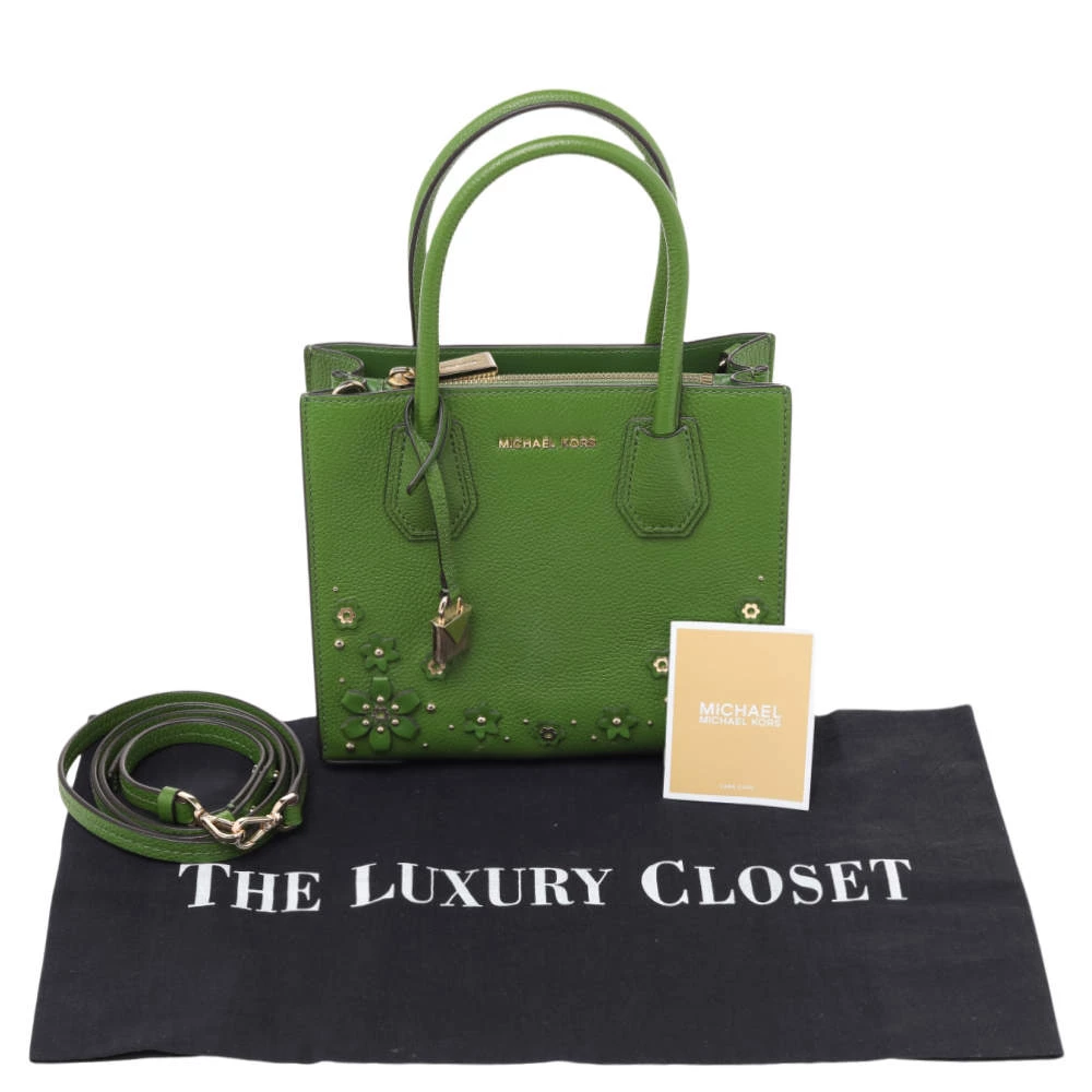 Michael Kors Green Floral Embellished Leather Small Mercer Tote For Women - Image 10