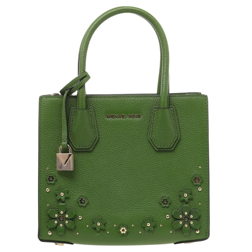 Michael Kors Green Floral Embellished Leather Small Mercer Tote For Women