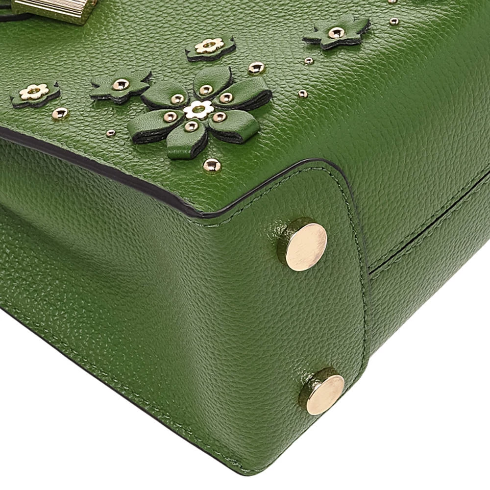 Michael Kors Green Floral Embellished Leather Small Mercer Tote For Women - Image 11