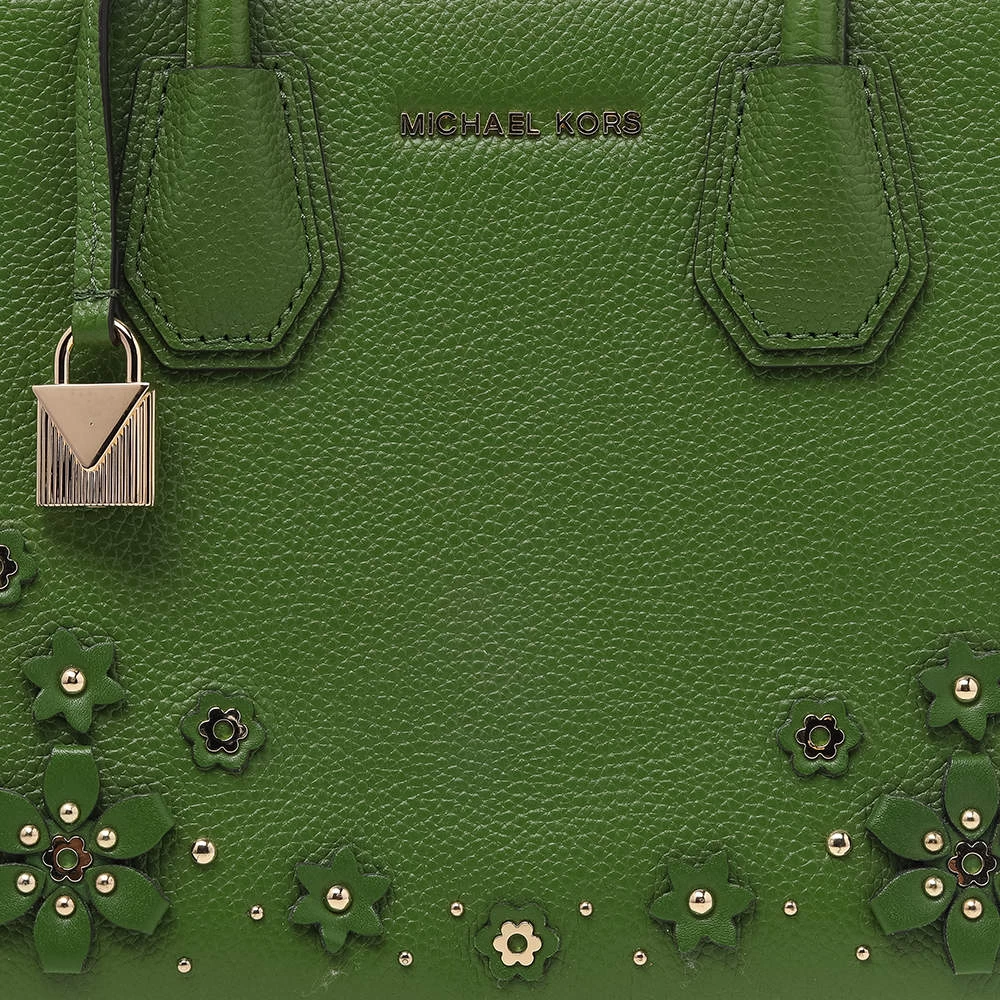 Michael Kors Green Floral Embellished Leather Small Mercer Tote For Women - Image 5