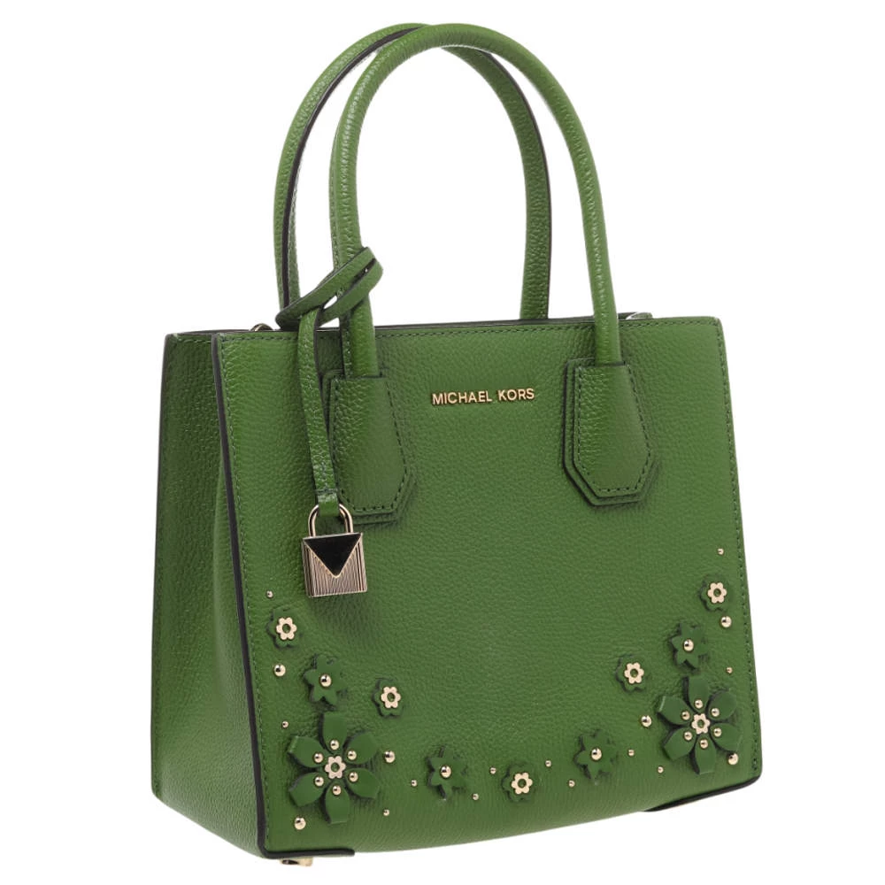 Michael Kors Green Floral Embellished Leather Small Mercer Tote For Women - Image 3