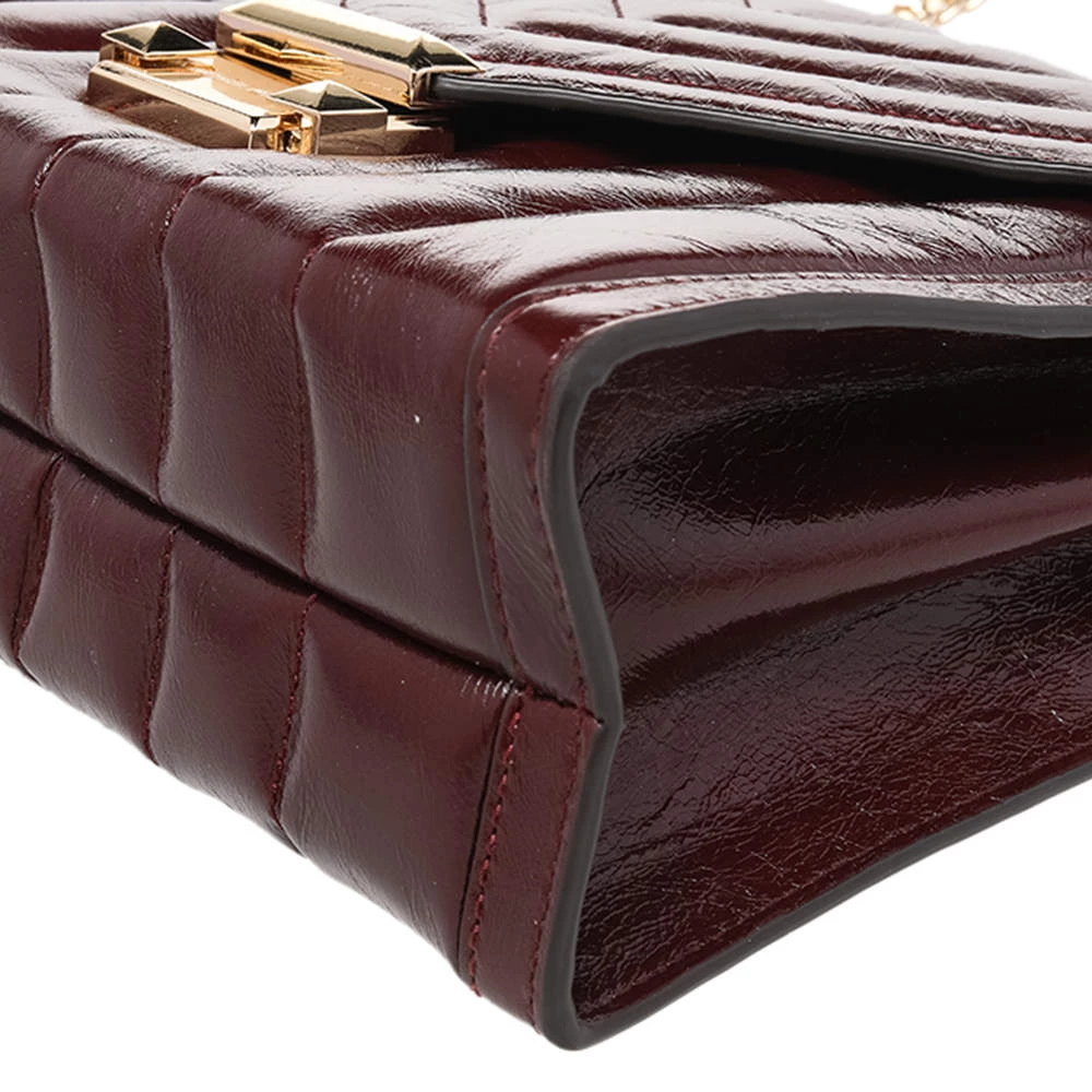 Michael Kors Burgundy Quilted Leather Flap Shoulder Bag For Women - Image 11