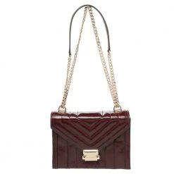 Michael Kors Burgundy Quilted Leather Flap Shoulder Bag For Women