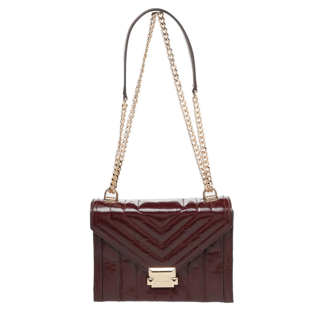 Michael Kors Burgundy Quilted Leather Flap Shoulder Bag For Women