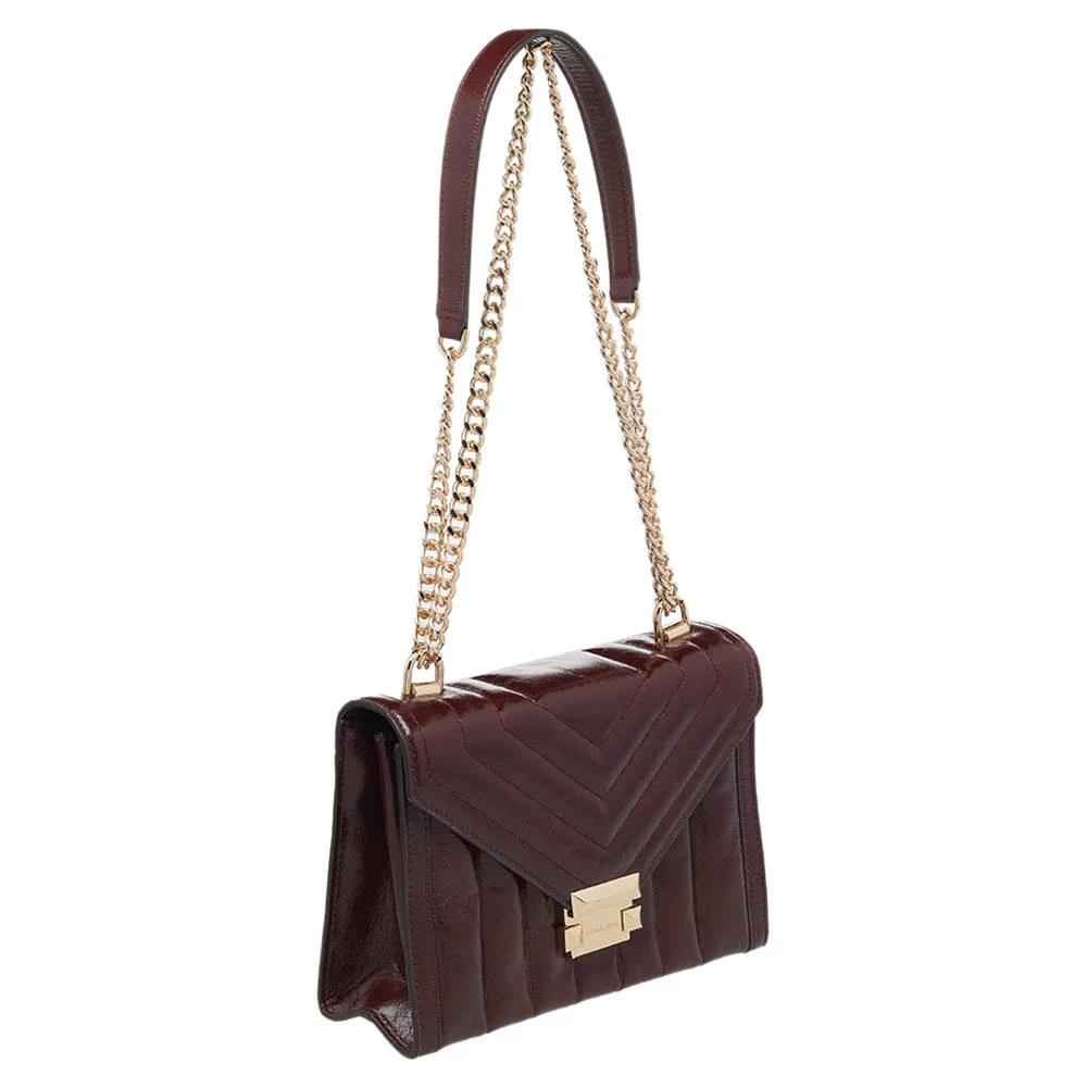 Michael Kors Burgundy Quilted Leather Flap Shoulder Bag For Women - Image 3