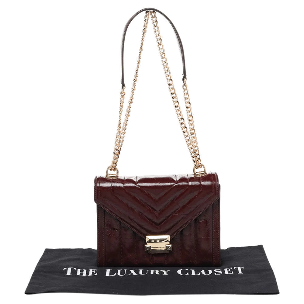 Michael Kors Burgundy Quilted Leather Flap Shoulder Bag For Women - Image 9