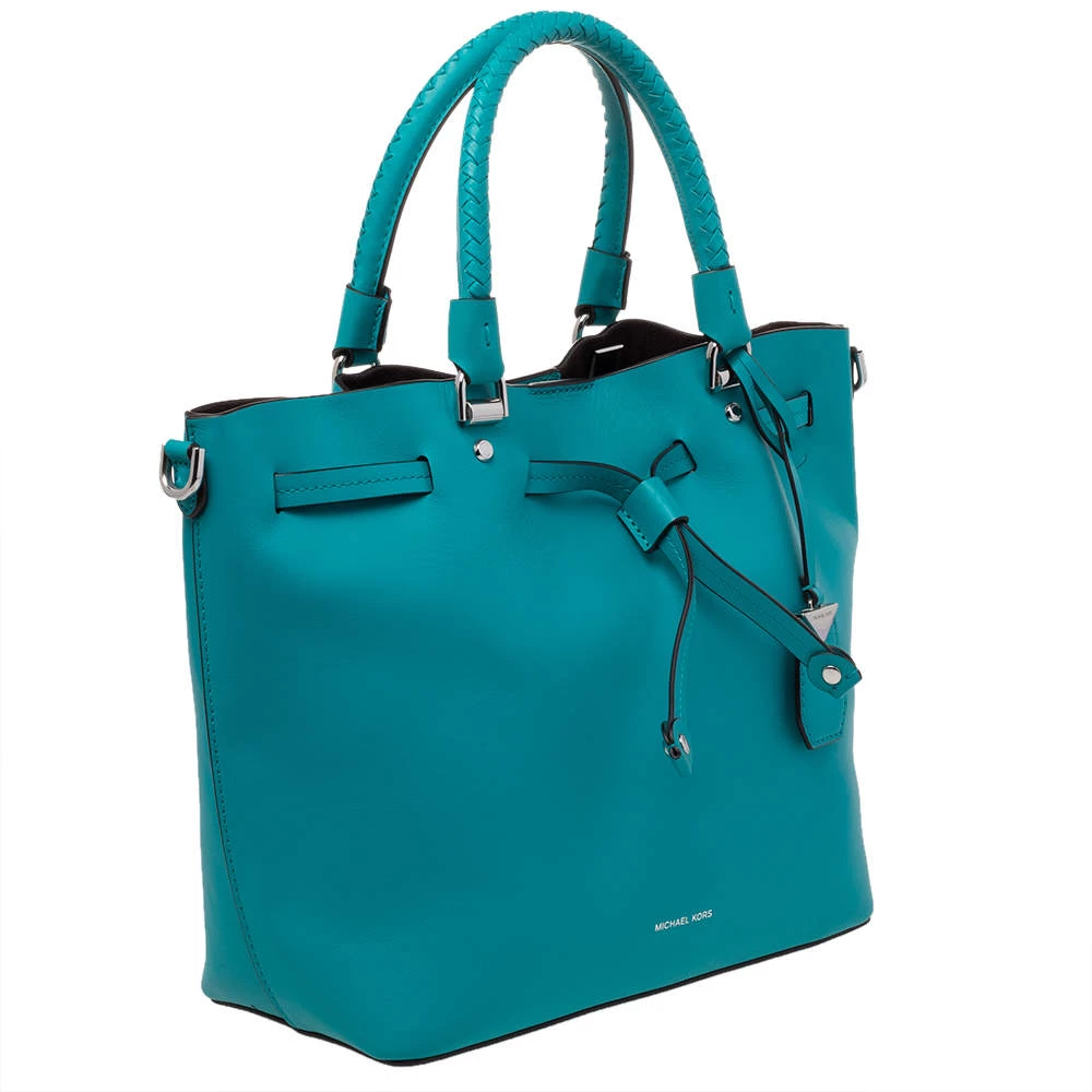 Michael Kors Blue Leather Drawstring Shoulder Bag For Women - Image 3
