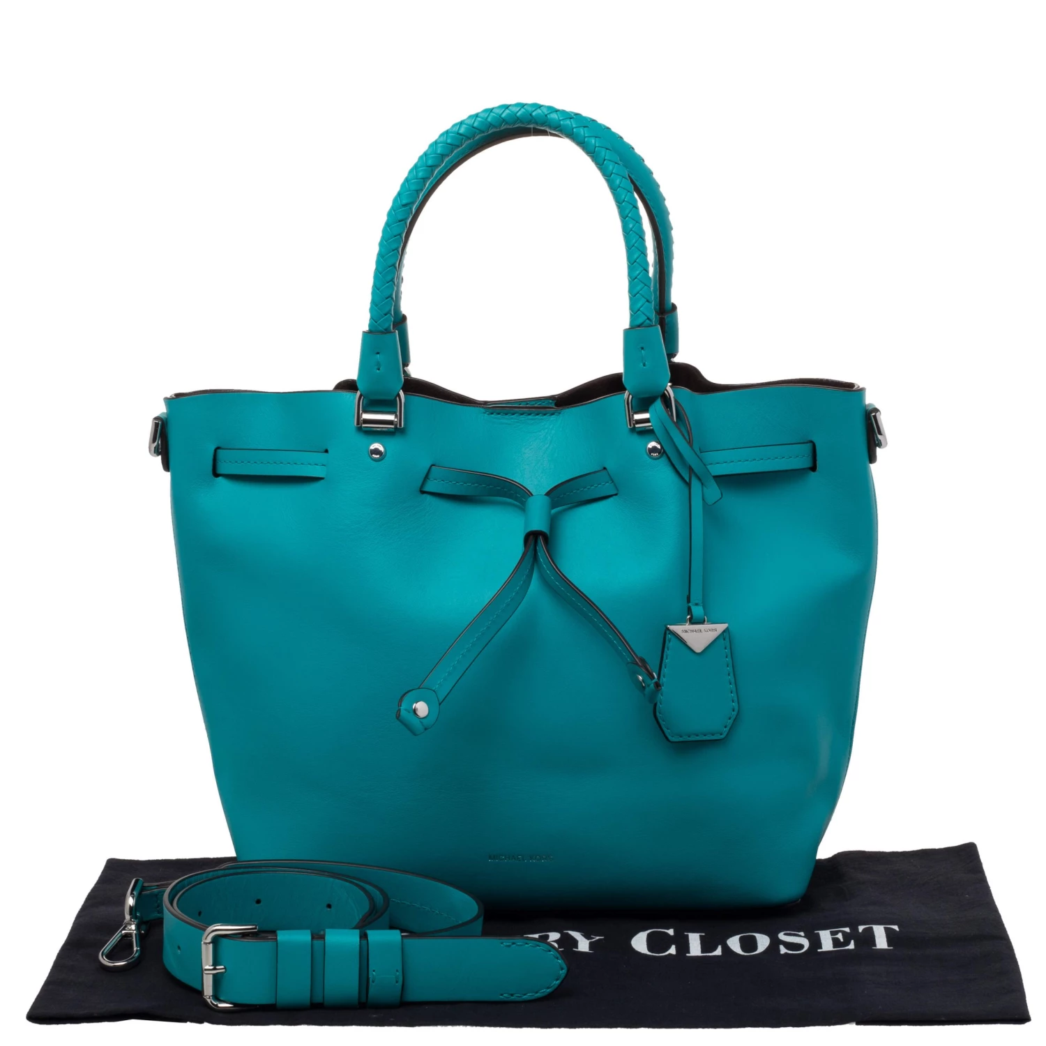 Michael Kors Blue Leather Drawstring Shoulder Bag For Women - Image 9