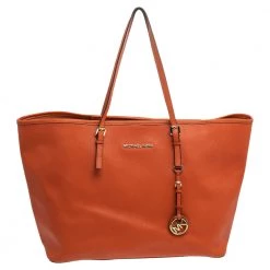 Michael Kors Orange Leather Large Jet Set Travel Tote For Women