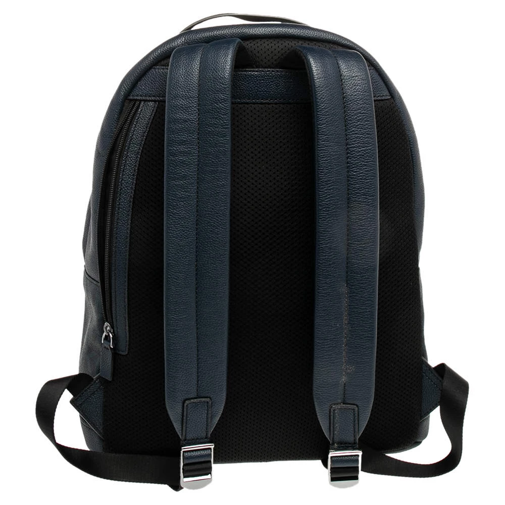 Michael Kors Navy Blue Leather And Signature Coated Canvas Russel Backpack For Women - Image 4