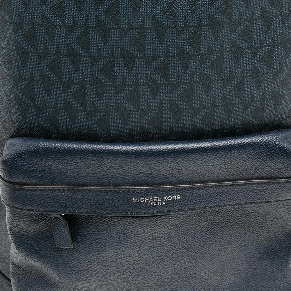 Michael Kors Navy Blue Leather And Signature Coated Canvas Russel Backpack For Women - Image 5