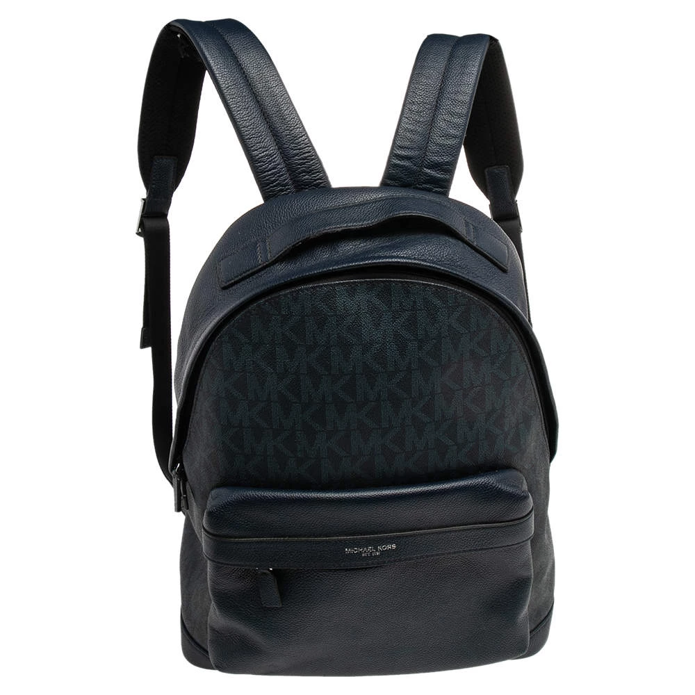Michael Kors Navy Blue Leather And Signature Coated Canvas Russel Backpack For Women