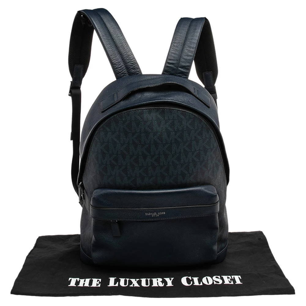 Michael Kors Navy Blue Leather And Signature Coated Canvas Russel Backpack For Women - Image 10