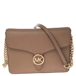 Michael Kors Beige Leather Vanna Flap Shoulder Bag For Women