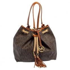 MICHAEL Michael Kors Brown/Tan Signature Coated Canvas And Leather Marina Drawstring Tote For Women