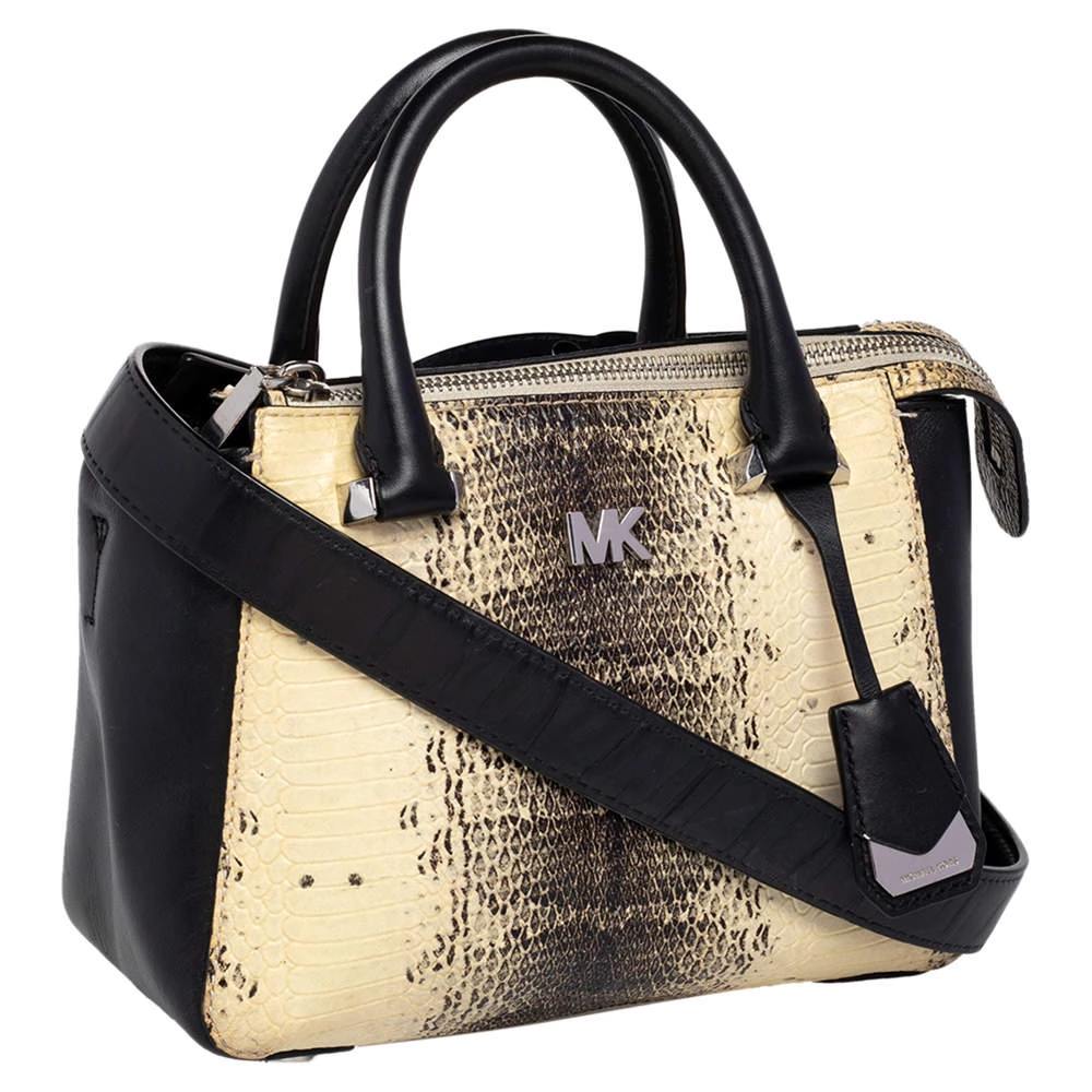 Michael Kors Beige/Black Python Embossed And Leather Satchel For Women - Image 3