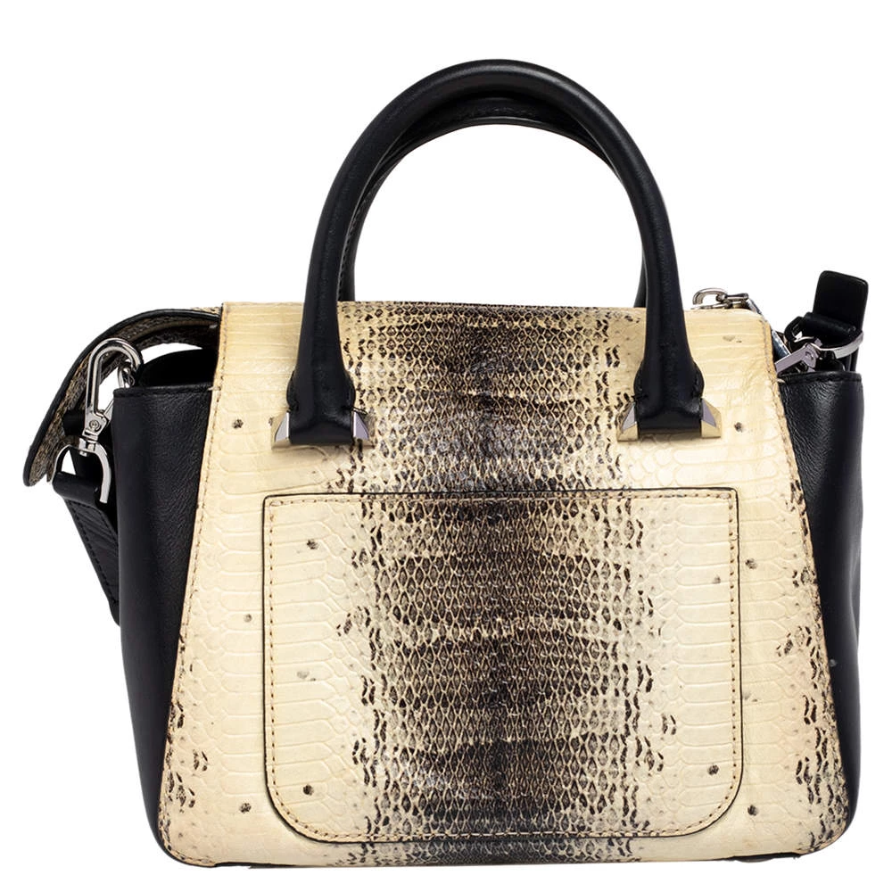Michael Kors Beige/Black Python Embossed And Leather Satchel For Women - Image 4