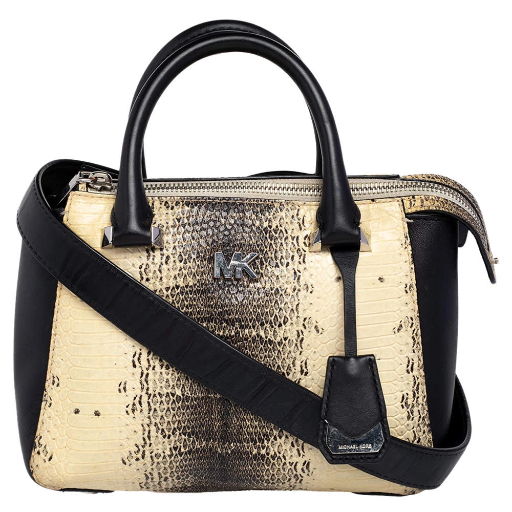 Michael Kors Beige/Black Python Embossed And Leather Satchel For Women
