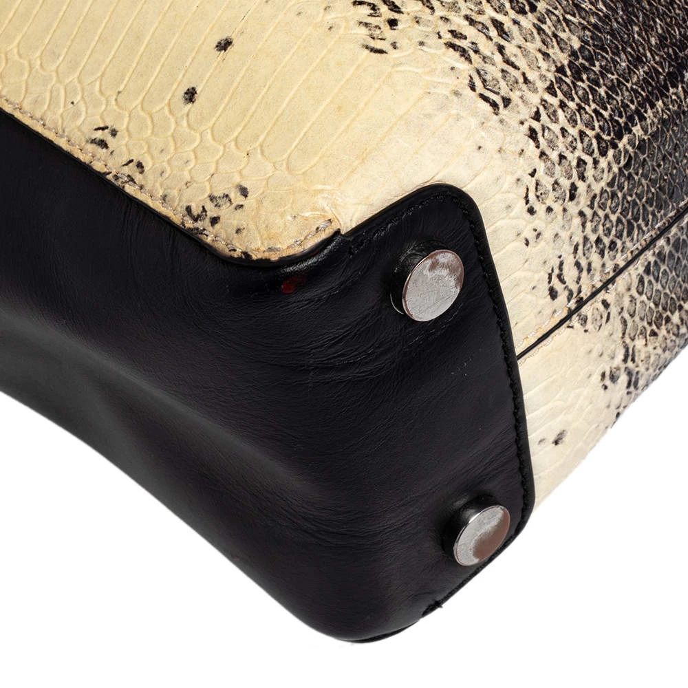 Michael Kors Beige/Black Python Embossed And Leather Satchel For Women - Image 10