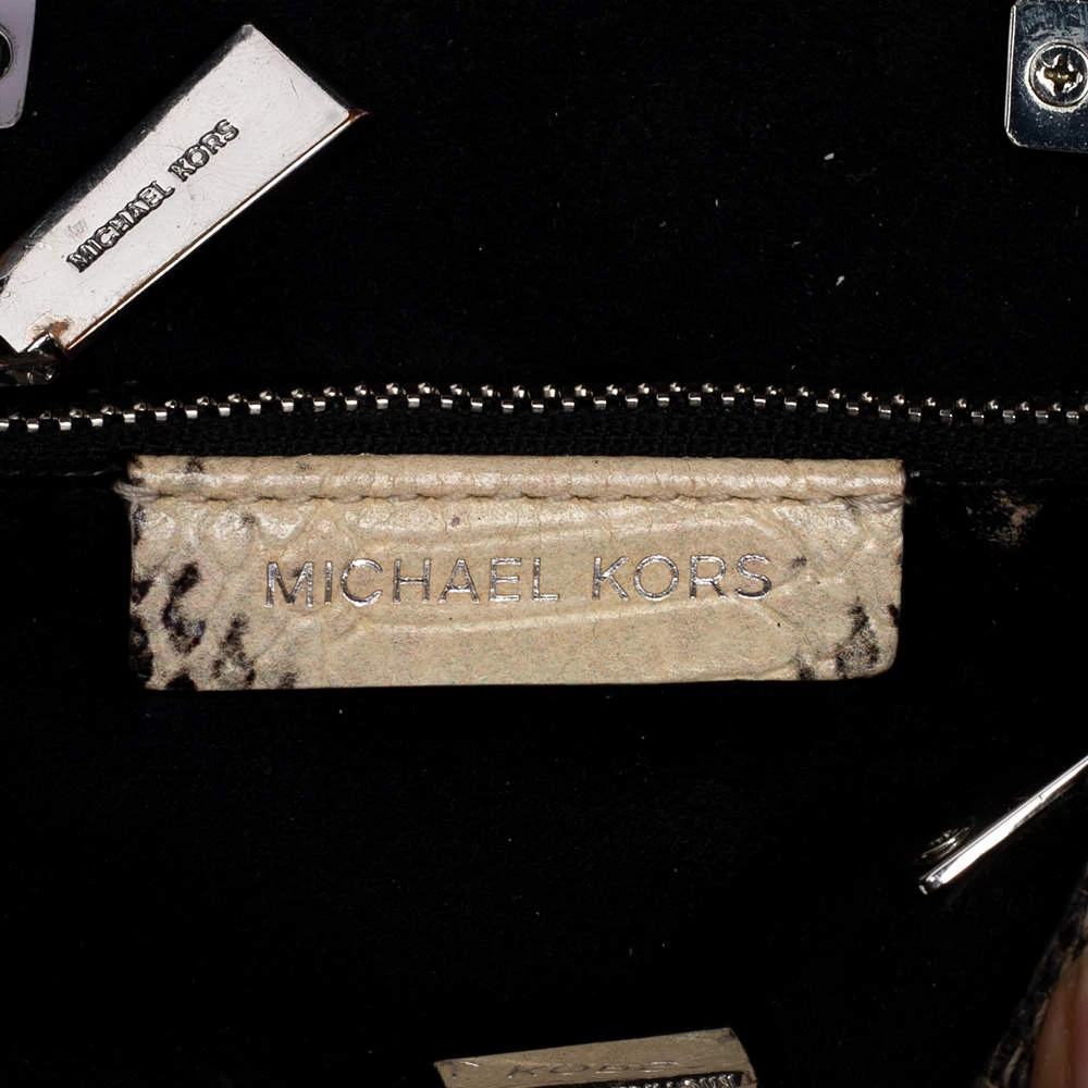 Michael Kors Beige/Black Python Embossed And Leather Satchel For Women - Image 8