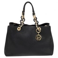MICHAEL Michael Kors Black Leather Medium Cynthia Tote For Women