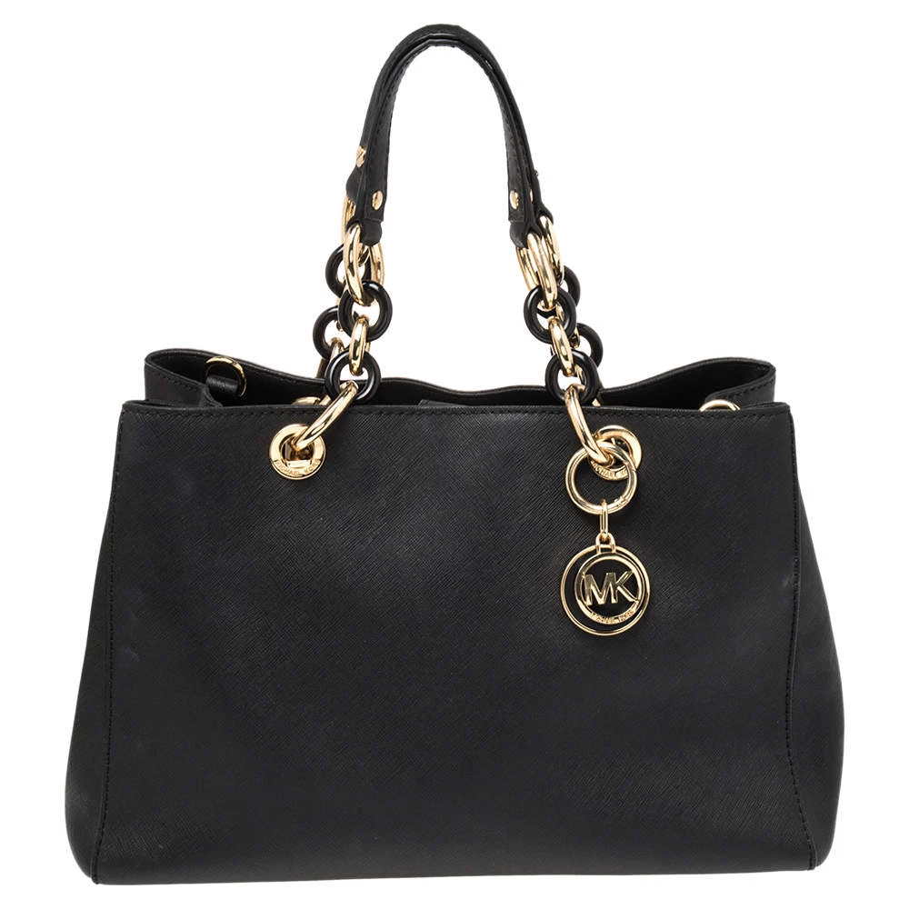 MICHAEL Michael Kors Black Leather Medium Cynthia Tote For Women