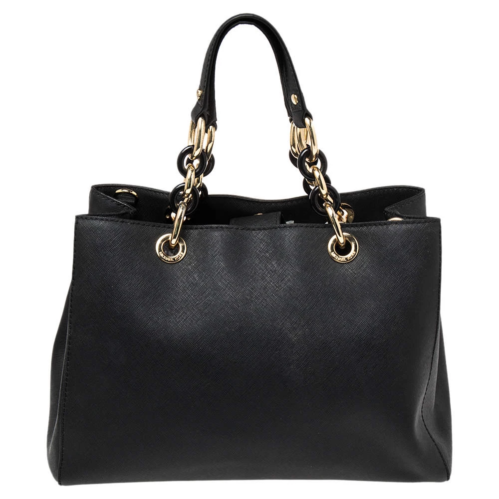 MICHAEL Michael Kors Black Leather Medium Cynthia Tote For Women - Image 4