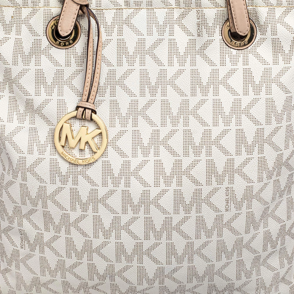 Michael Kors Off White Signature Canvas Jet Set North South Tote For Women - Image 5